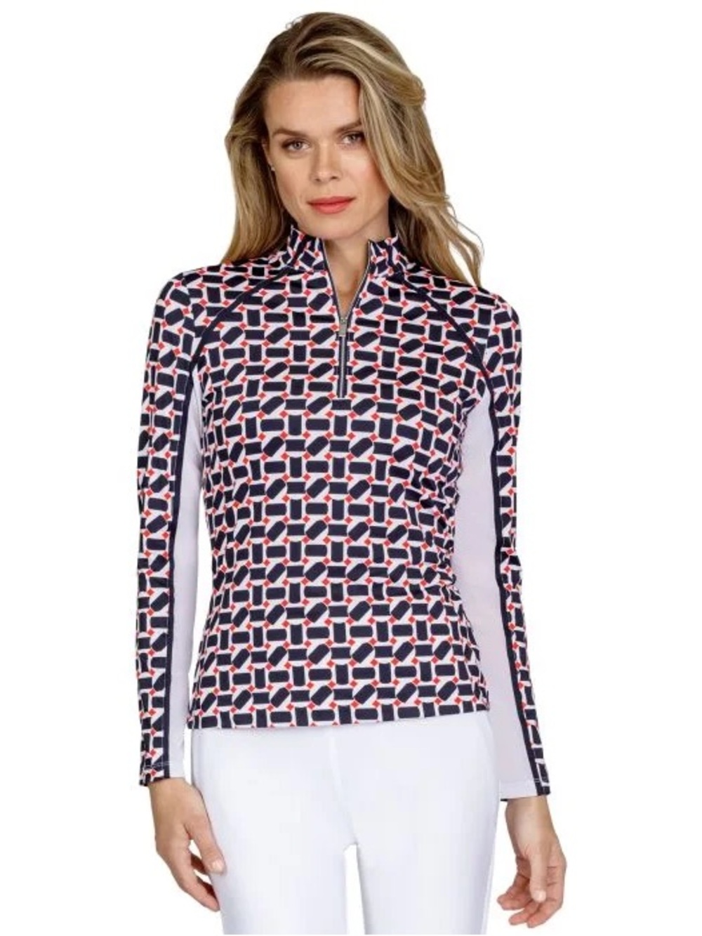 Tail Arlo Zip Mock Neck UPF 50+ Geo Maze Active Top SZ M Preppy Sporty Golfcore